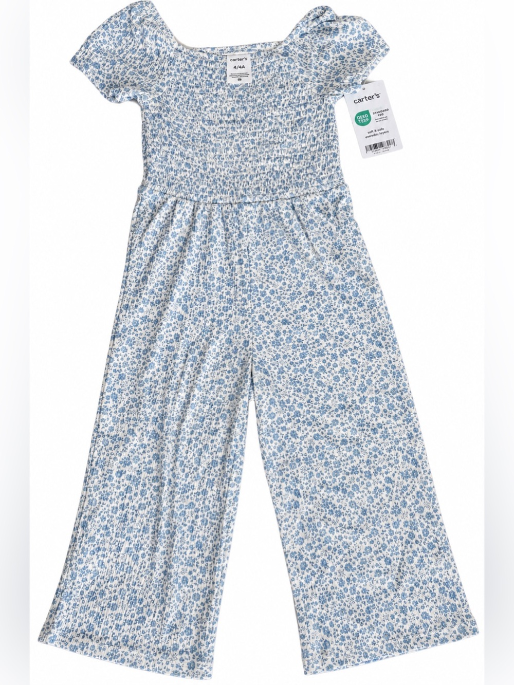 Carter’s Blue Floral Smocked Wide-Leg Jumpsuit